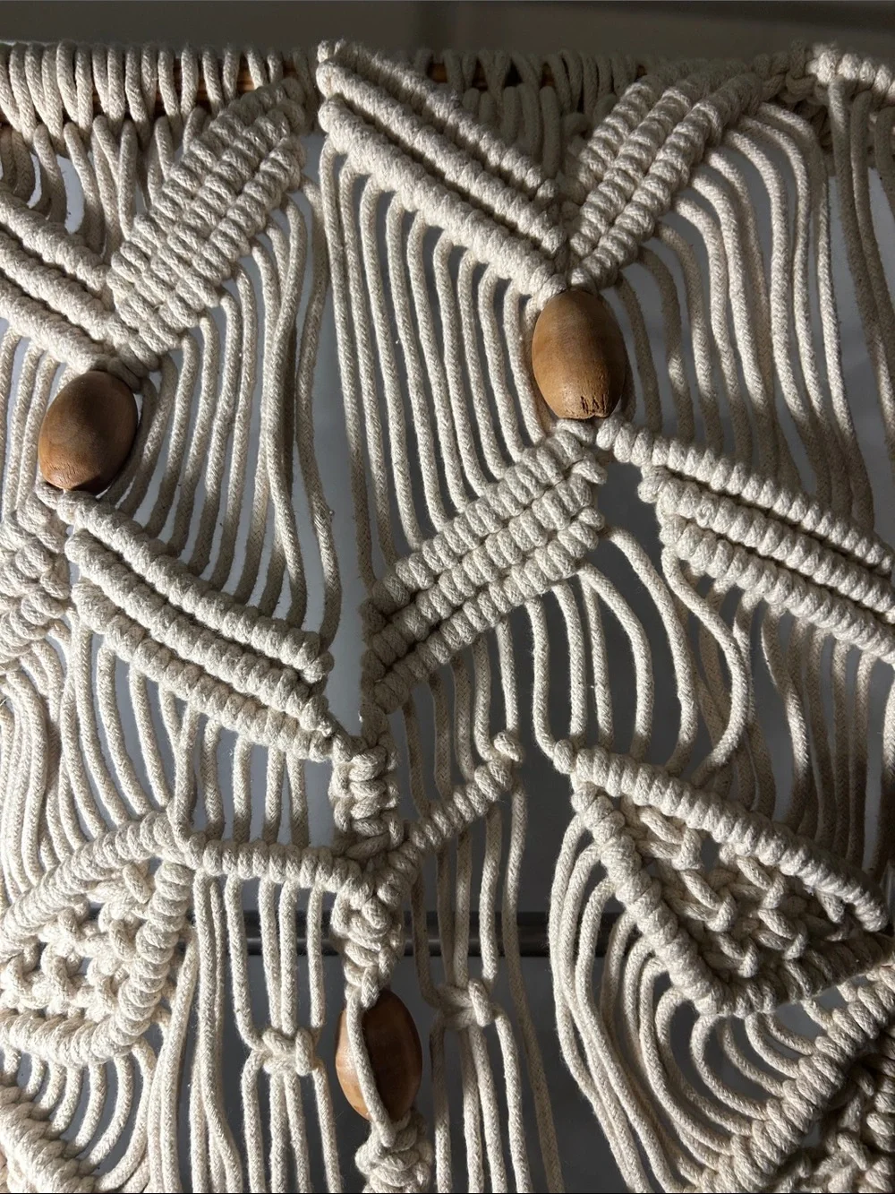 Handcrafted Cream Macrame Wall Hanging with Wood Beads